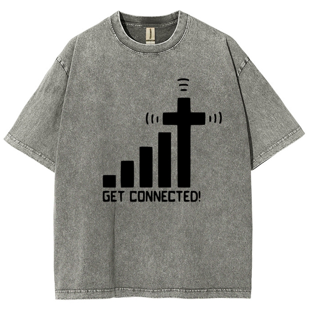 Bar Graph Cross Wifi Signal Get Connected Text Washed T-Shirt
