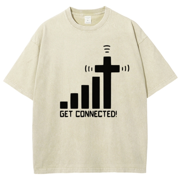 Bar Graph Cross Wifi Signal Get Connected Text Washed T-Shirt 