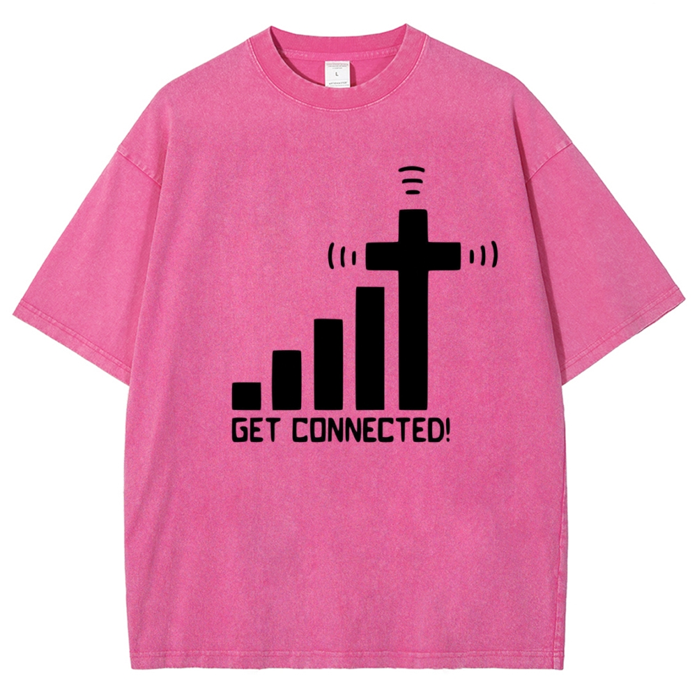 Bar Graph Cross Wifi Signal Get Connected Text Washed T-Shirt 