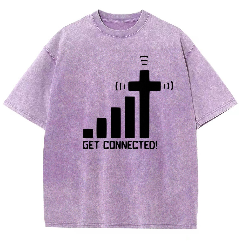 Bar Graph Cross Wifi Signal Get Connected Text Washed T-Shirt 