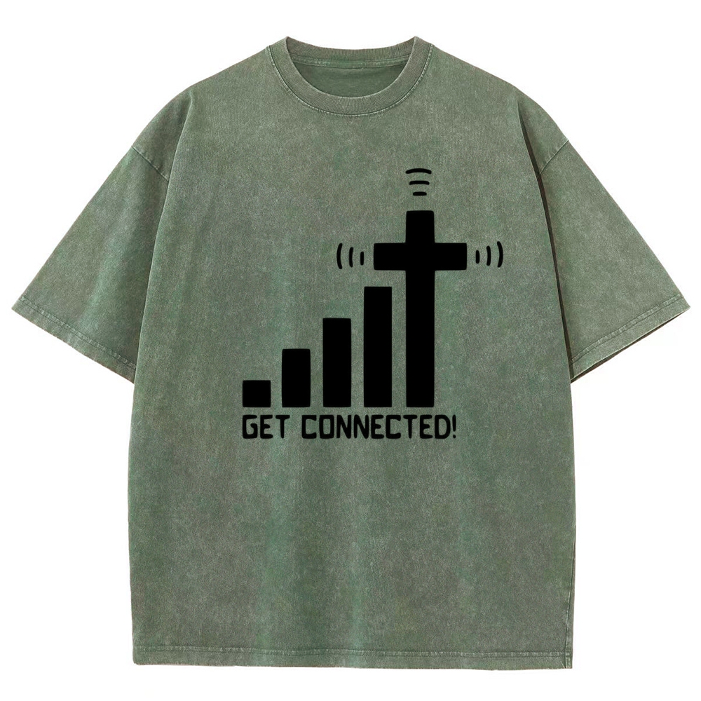 Bar Graph Cross Wifi Signal Get Connected Text Washed T-Shirt 