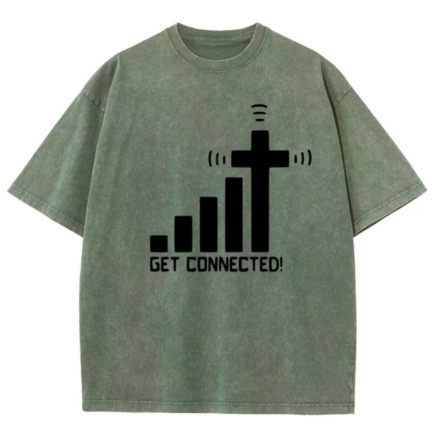 Bar Graph Cross Wifi Signal Get Connected Text Washed T-Shirt 