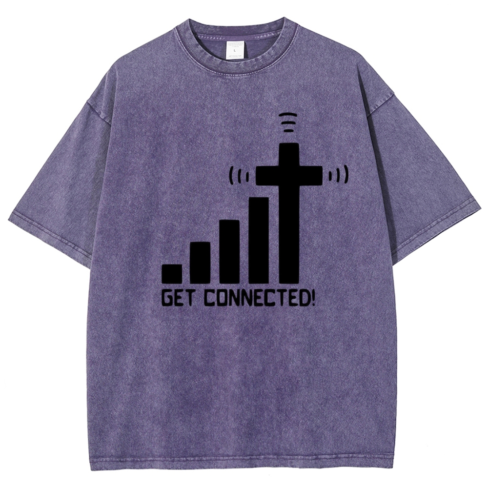 Bar Graph Cross Wifi Signal Get Connected Text Washed T-Shirt 