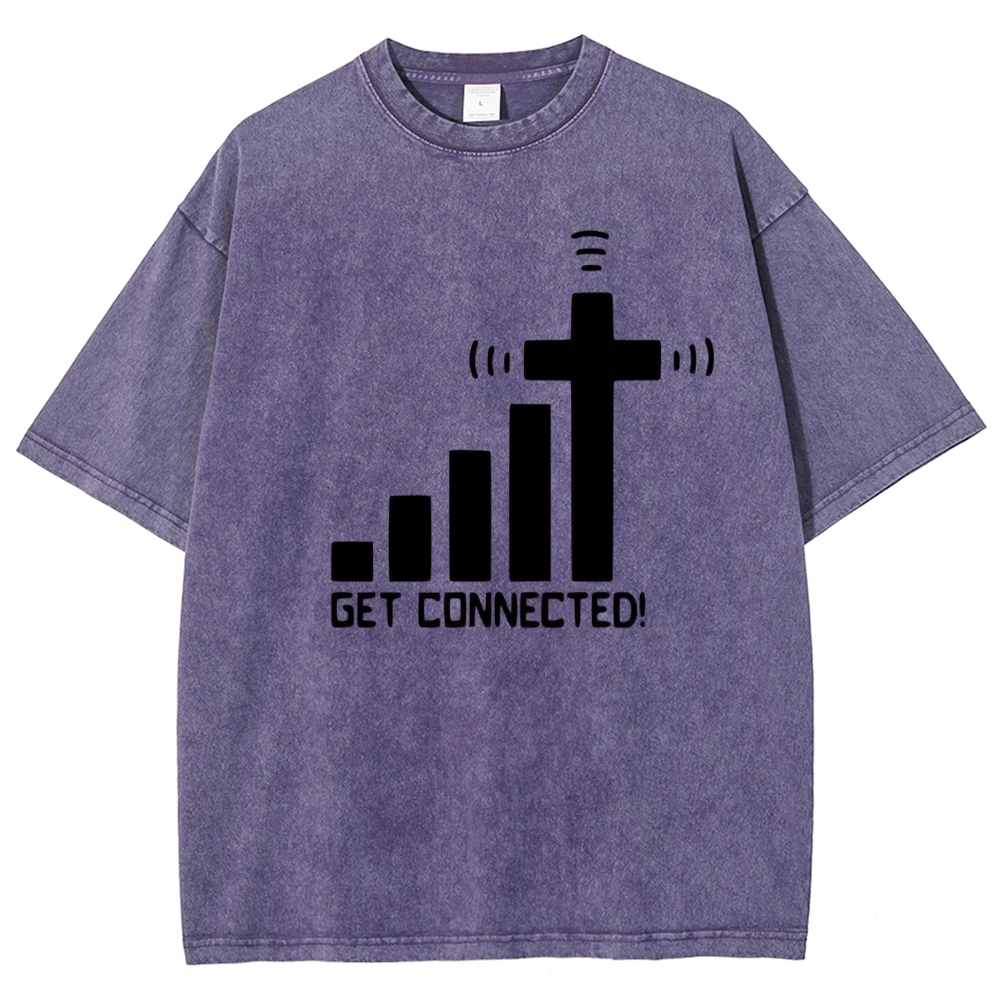 Bar Graph Cross Wifi Signal Get Connected Text Washed T-Shirt 