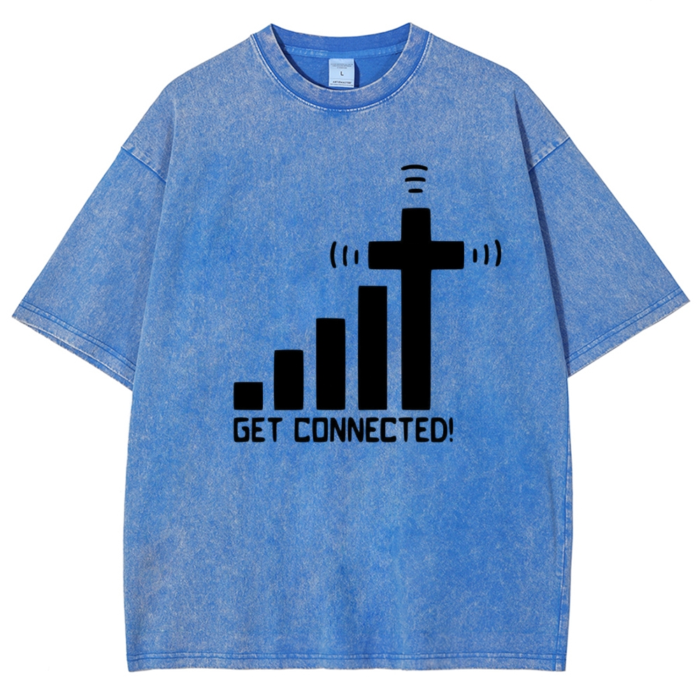 Bar Graph Cross Wifi Signal Get Connected Text Washed T-Shirt 