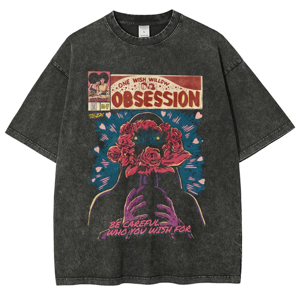 Vintage Comic Rose Covered Figure Washed T-Shirt