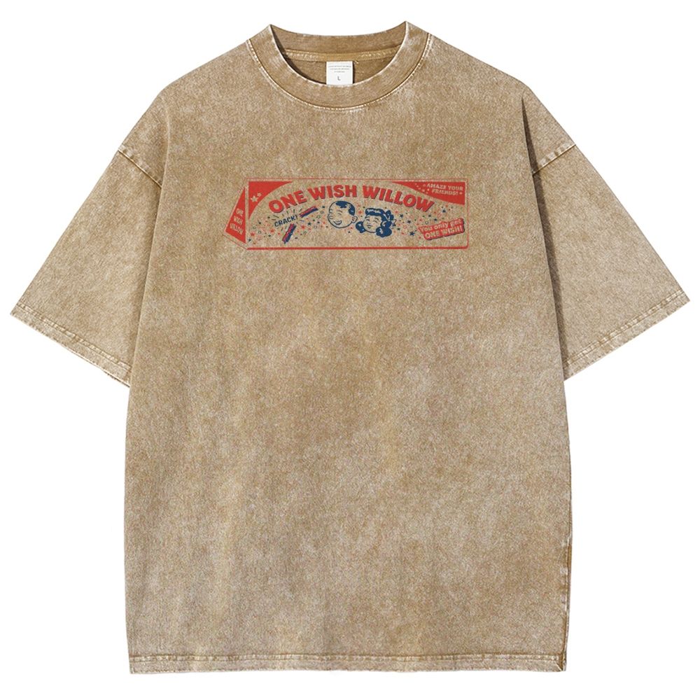 Vintage Retro Cartoon Kids Wish Stick Graphic Washed T-Shirt 