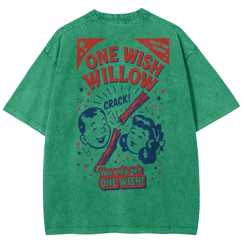 Vintage Retro Cartoon Kids Wish Stick Graphic Washed T-Shirt 