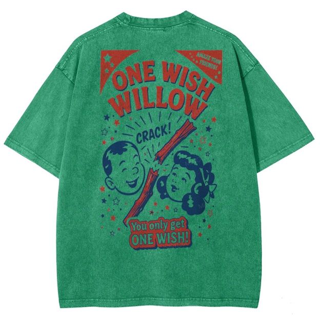Vintage Retro Cartoon Kids Wish Stick Graphic Washed T-Shirt 
