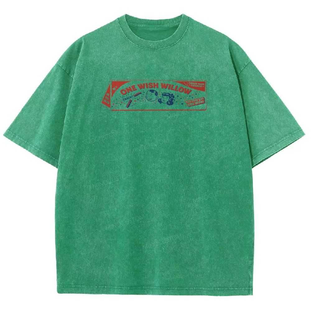 Vintage Retro Cartoon Kids Wish Stick Graphic Washed T-Shirt 