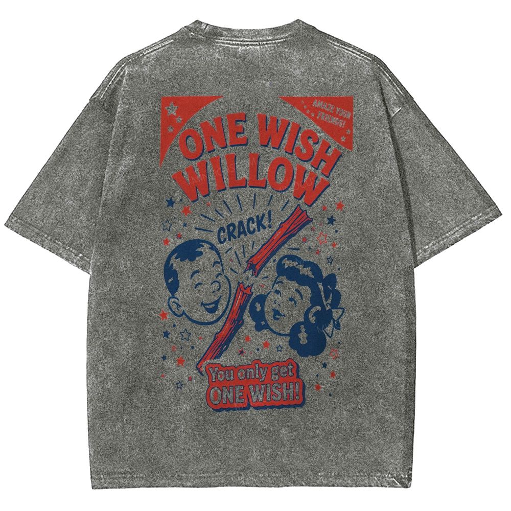 Vintage Retro Cartoon Kids Wish Stick Graphic Washed T-Shirt 