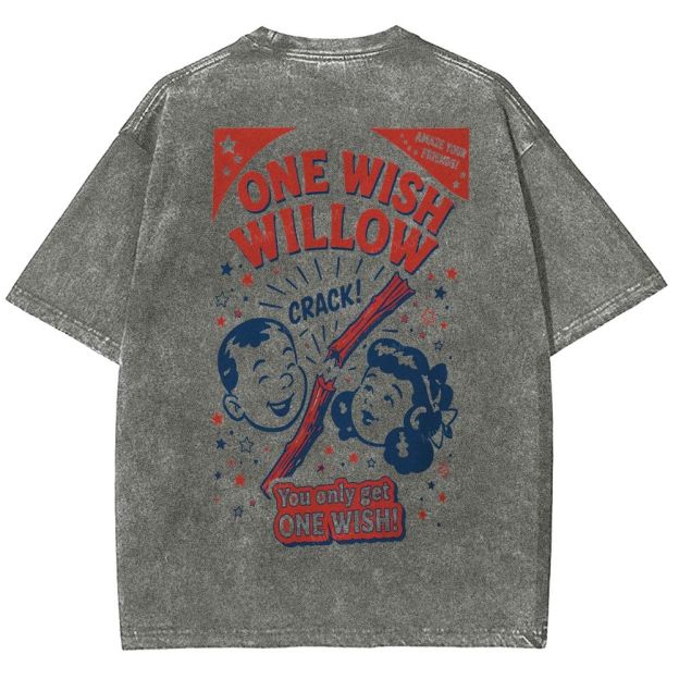 Vintage Retro Cartoon Kids Wish Stick Graphic Washed T-Shirt 