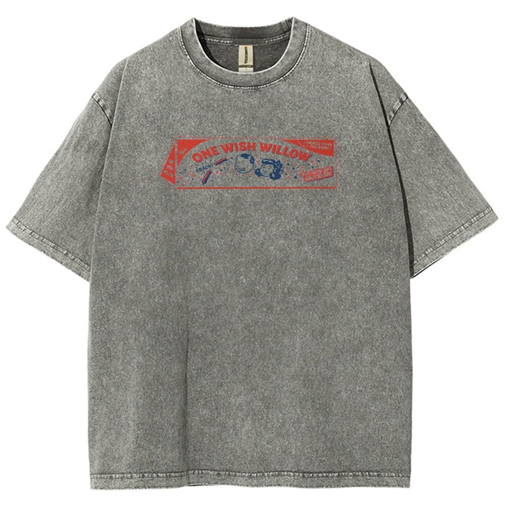 Vintage Retro Cartoon Kids Wish Stick Graphic Washed T-Shirt 