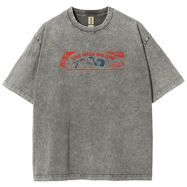 Vintage Retro Cartoon Kids Wish Stick Graphic Washed T-Shirt 