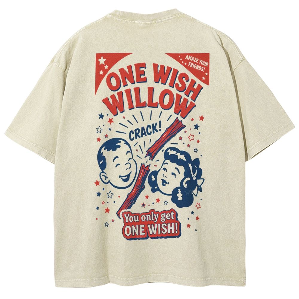 Vintage Retro Cartoon Kids Wish Stick Graphic Washed T-Shirt 