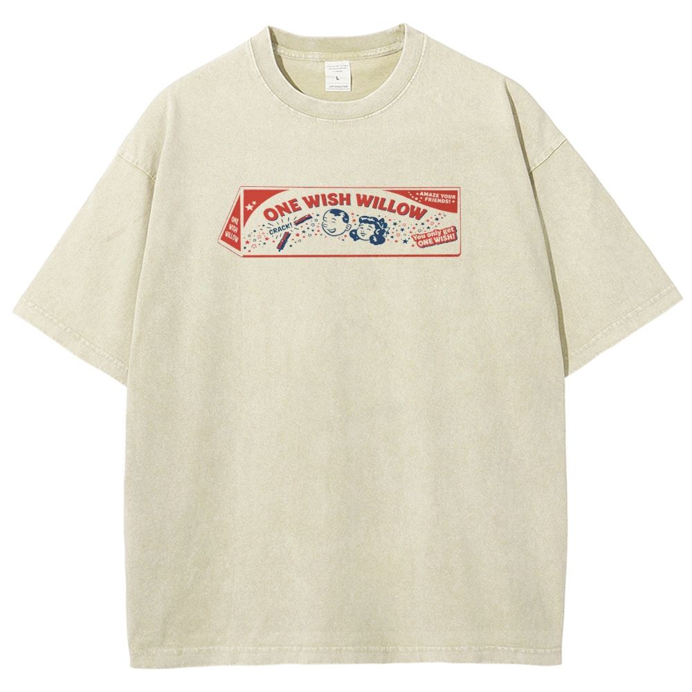 Vintage Retro Cartoon Kids Wish Stick Graphic Washed T-Shirt 