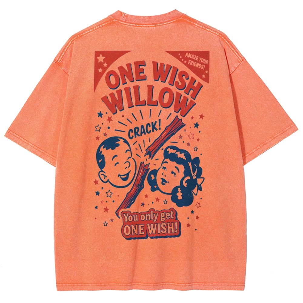 Vintage Retro Cartoon Kids Wish Stick Graphic Washed T-Shirt 
