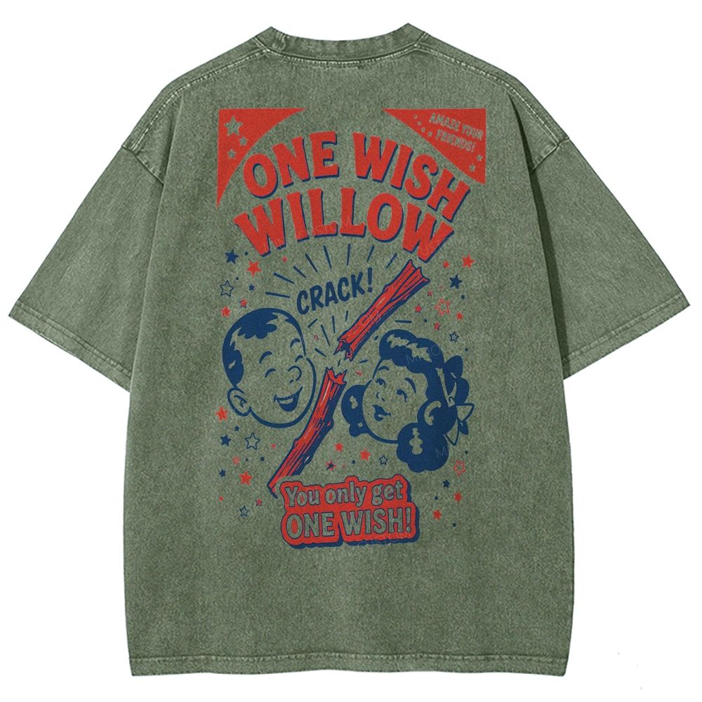 Vintage Retro Cartoon Kids Wish Stick Graphic Washed T-Shirt 