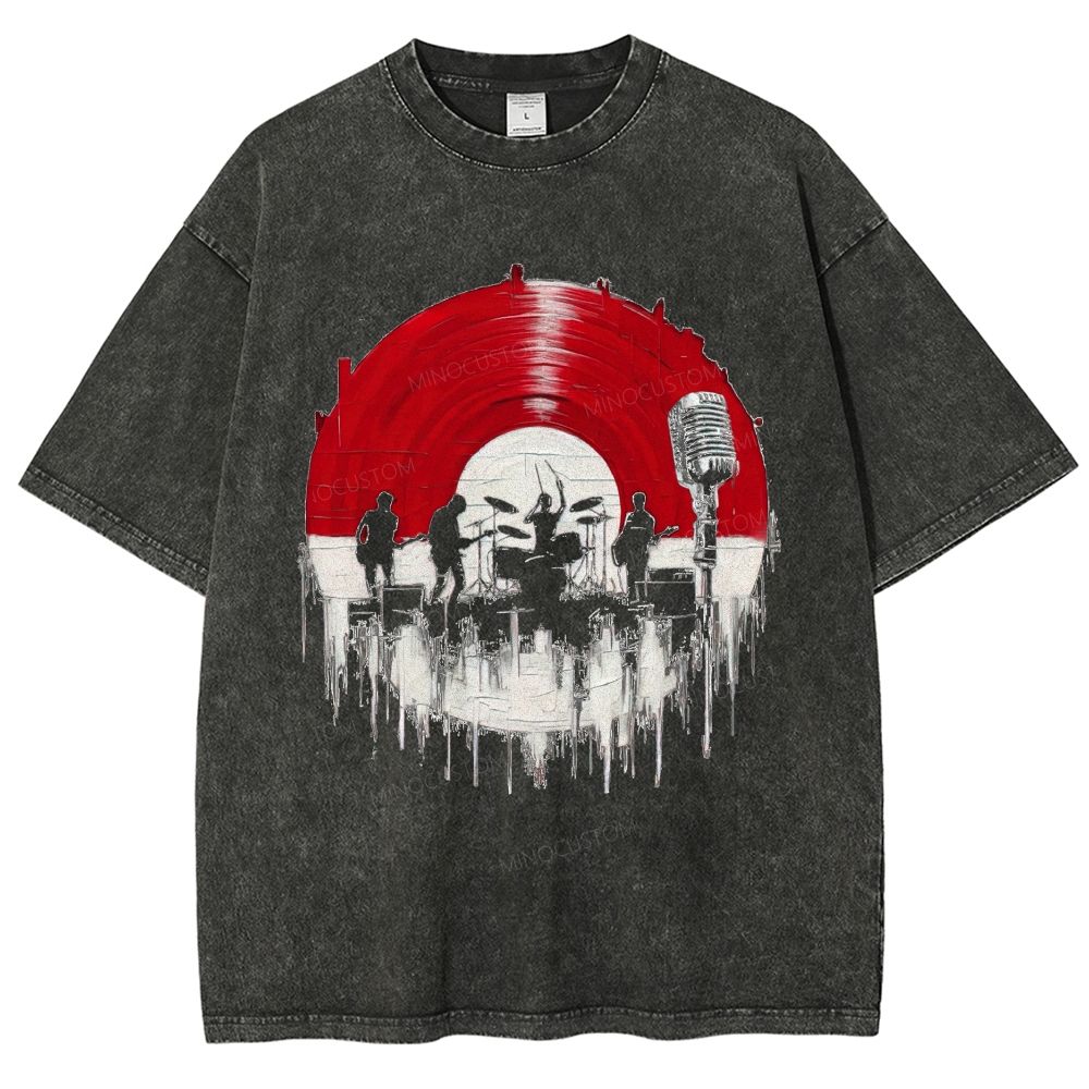 Vintage Vinyl Rock Band Silhouette Washed T-Shirt