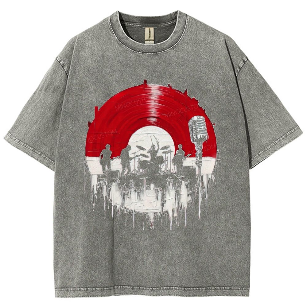 Vintage Vinyl Rock Band Silhouette Washed T-Shirt