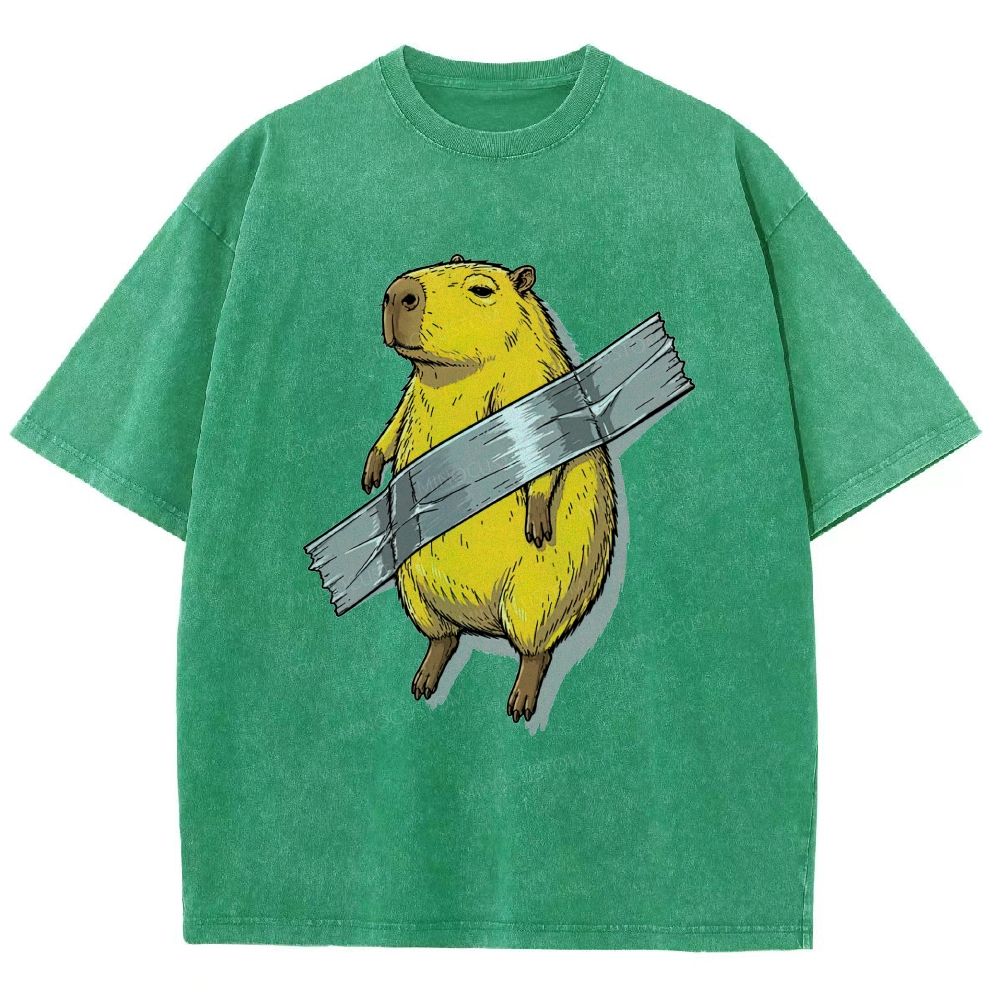 Funny Duct Tape Capybara Cartoon Washed T-Shirt