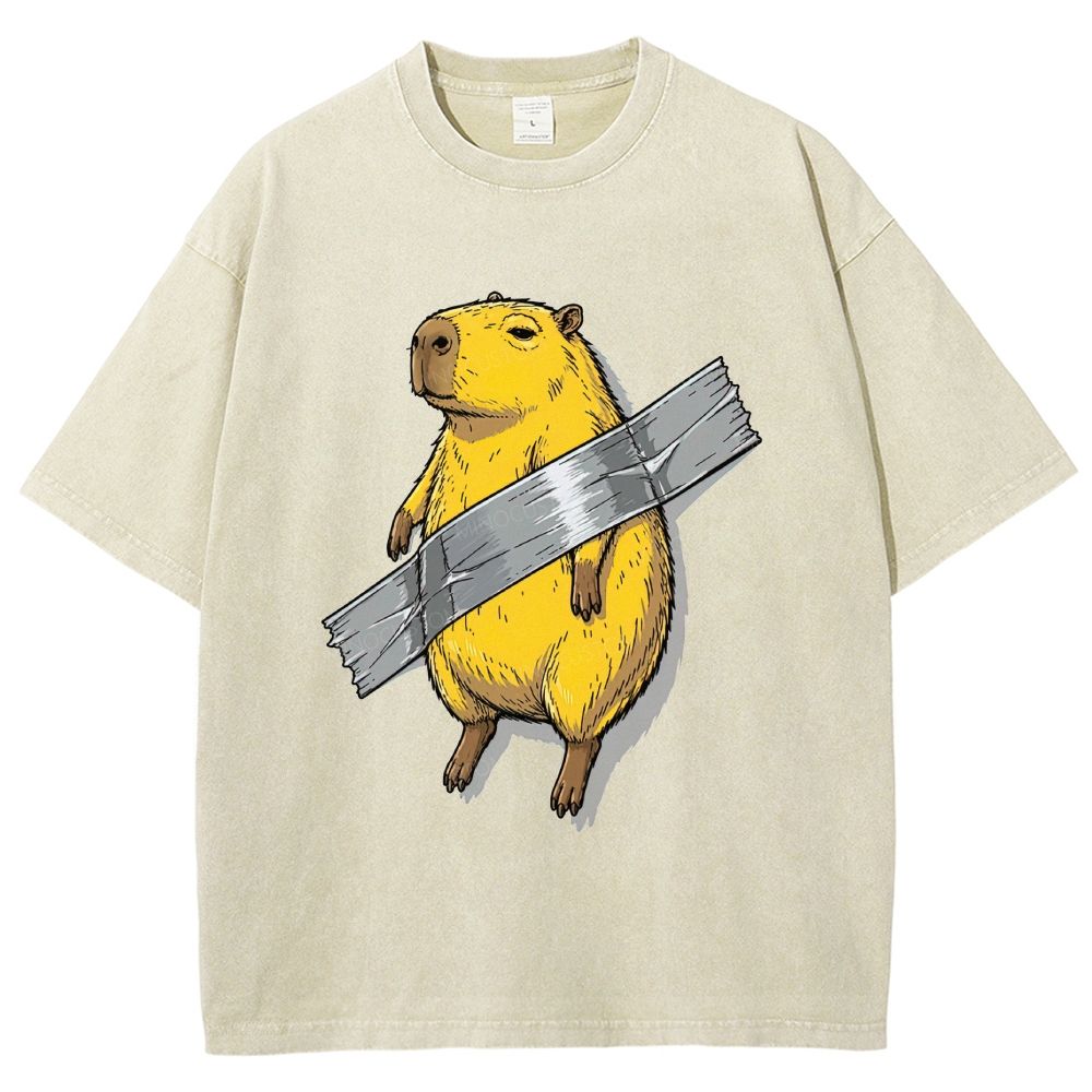 Funny Duct Tape Capybara Cartoon Washed T-Shirt