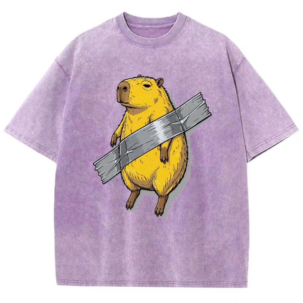 Funny Duct Tape Capybara Cartoon Washed T-Shirt