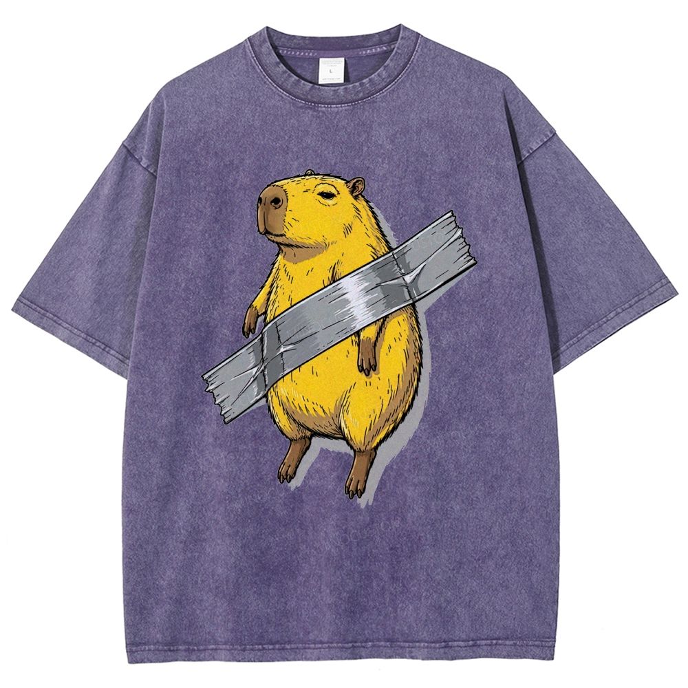 Funny Duct Tape Capybara Cartoon Washed T-Shirt