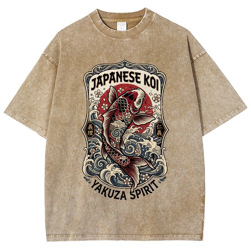 Vintage Japanese Koi Wave Tattoo Washed T-Shirt