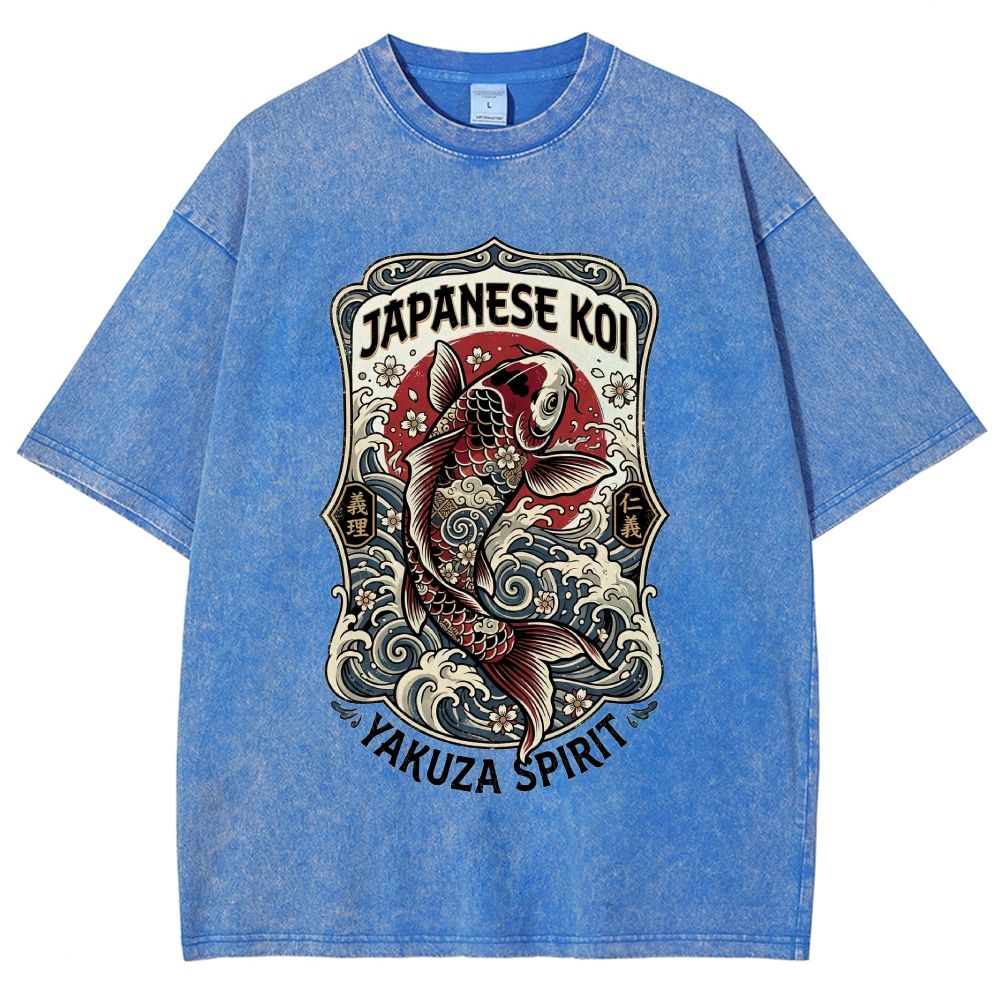 Vintage Japanese Koi Wave Tattoo Washed T-Shirt