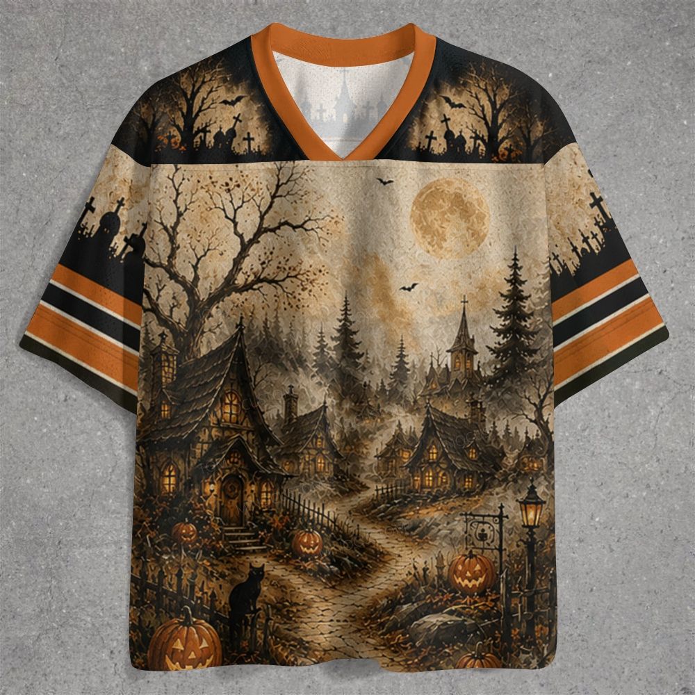 Spooky Halloween Village Pumpkin Jersey Shirts