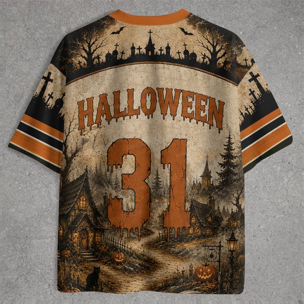 Spooky Halloween Village Pumpkin Jersey Shirts