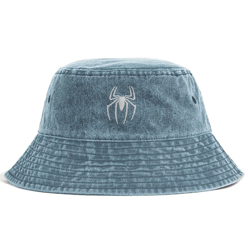 Embroidery Spider Logo Vintage Casual Washed Bucket Hat 