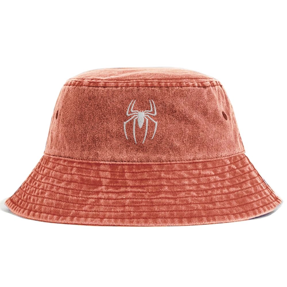  Embroidery Spider Logo Vintage Casual Washed Bucket Hat 