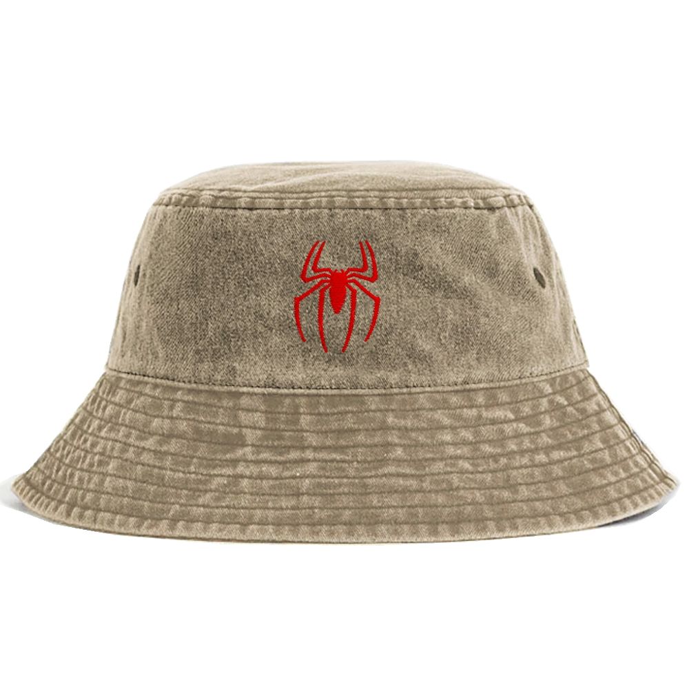  Embroidery Spider Logo Vintage Casual Washed Bucket Hat 