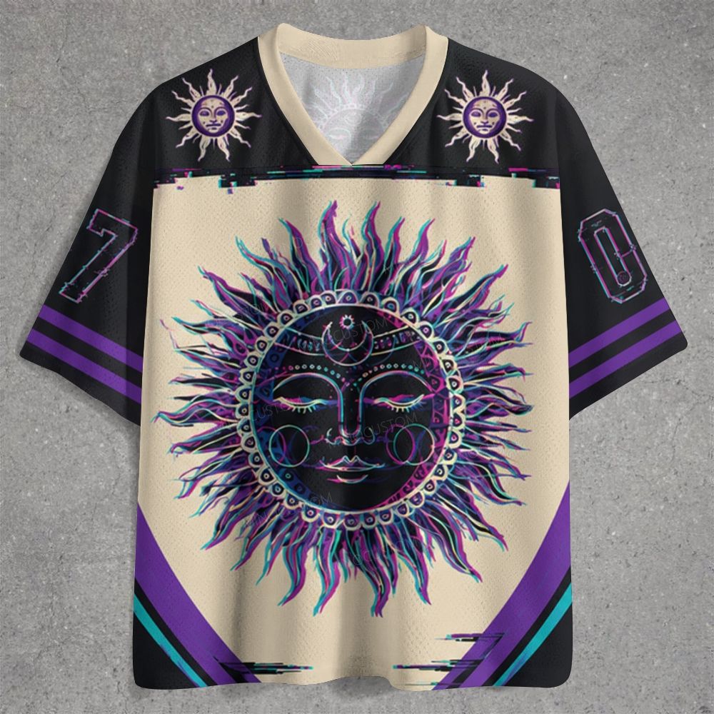 Psychedelic Sun Face Glitch Bohemian Mystic Jersey Shirts