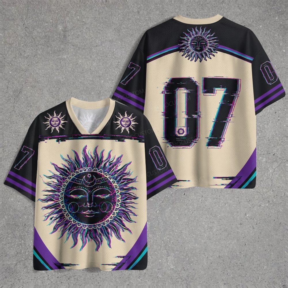 Psychedelic Sun Face Glitch Bohemian Mystic Jersey Shirts