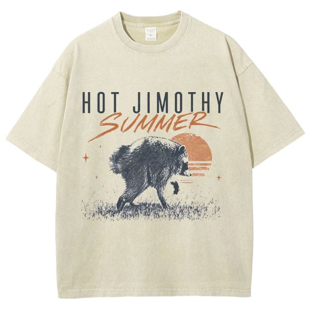 Retro Sunset Wild Raccoon Washed T-Shirt