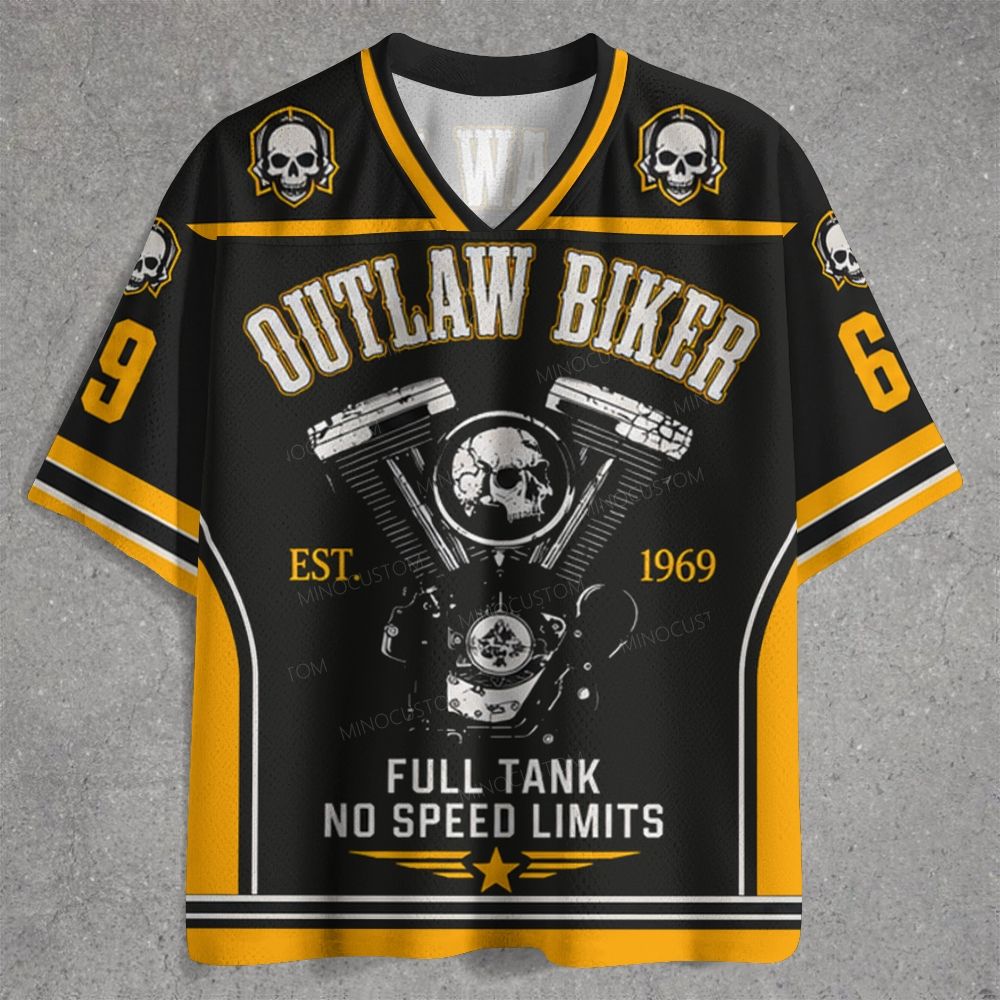 Vintage Outlaw Biker Skull Motorcycle Engine Jersey Shirts