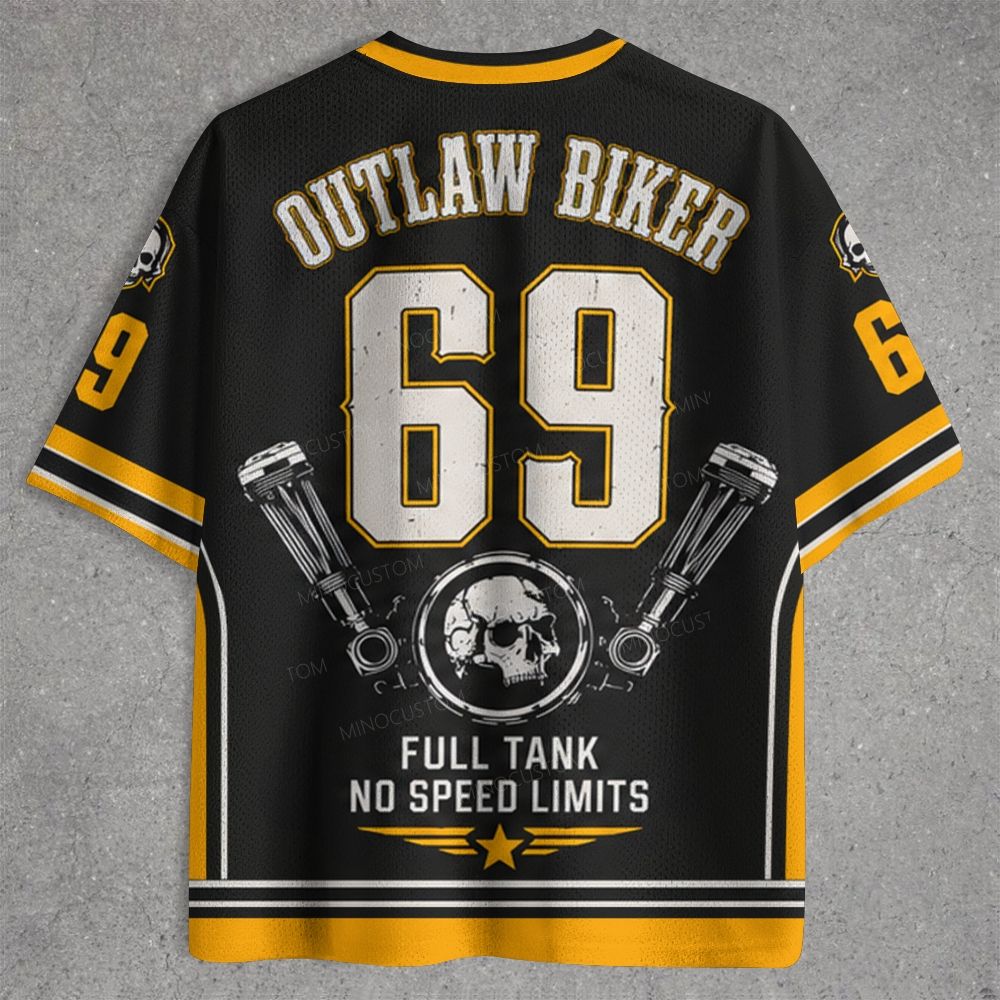 Vintage Outlaw Biker Skull Motorcycle Engine Jersey Shirts