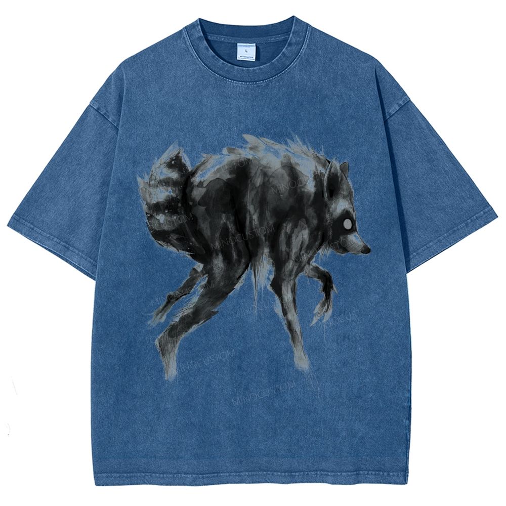 Abstract Ink Raccoon Washed T-Shirt