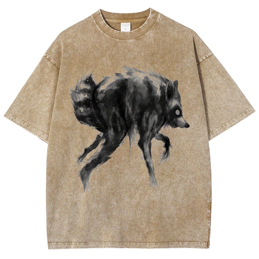 Abstract Ink Raccoon Washed T-Shirt