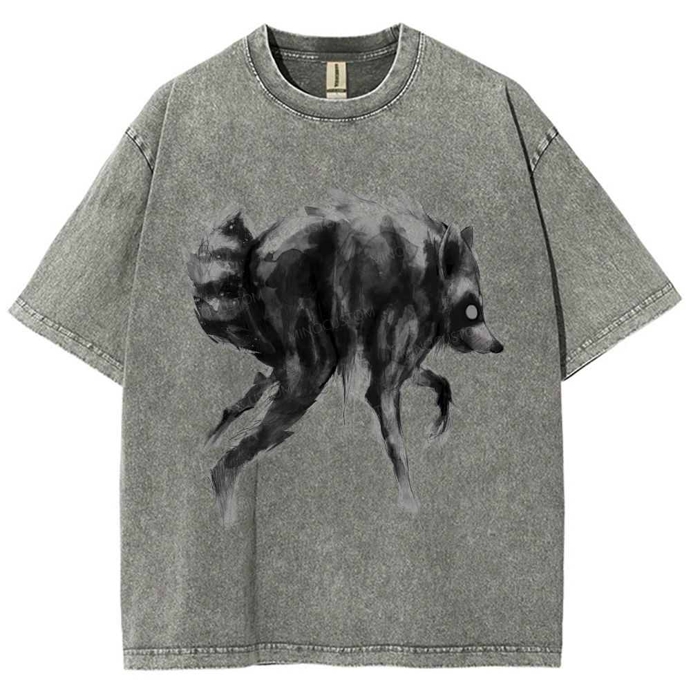 Abstract Ink Raccoon Washed T-Shirt
