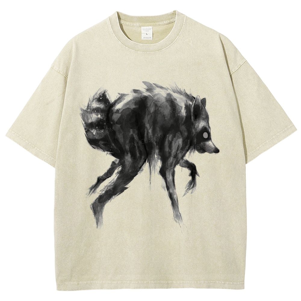Abstract Ink Raccoon Washed T-Shirt
