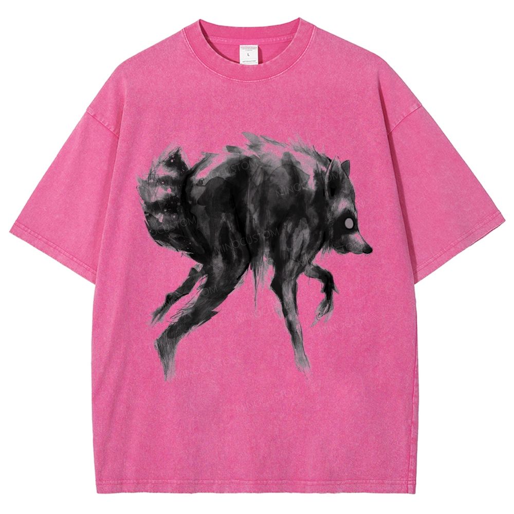 Abstract Ink Raccoon Washed T-Shirt