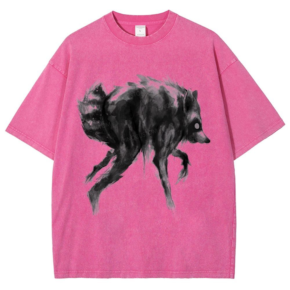 Abstract Ink Raccoon Washed T-Shirt