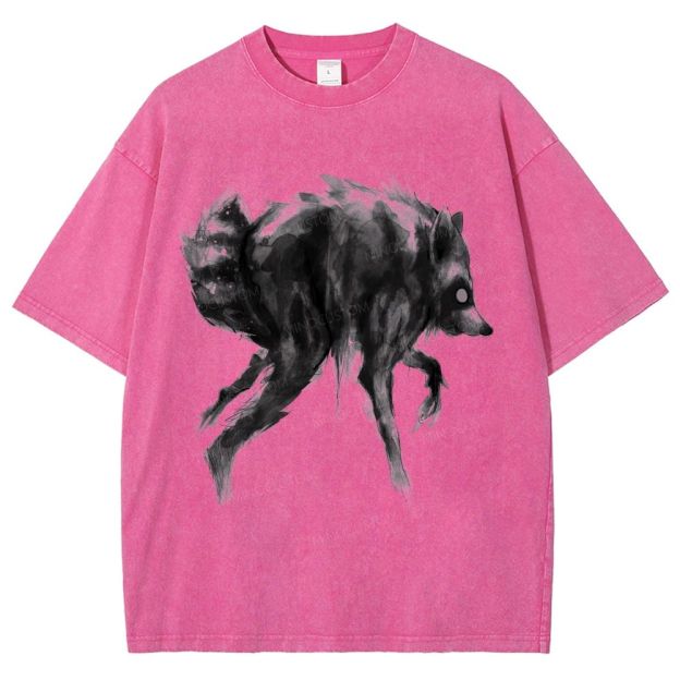 Abstract Ink Raccoon Washed T-Shirt