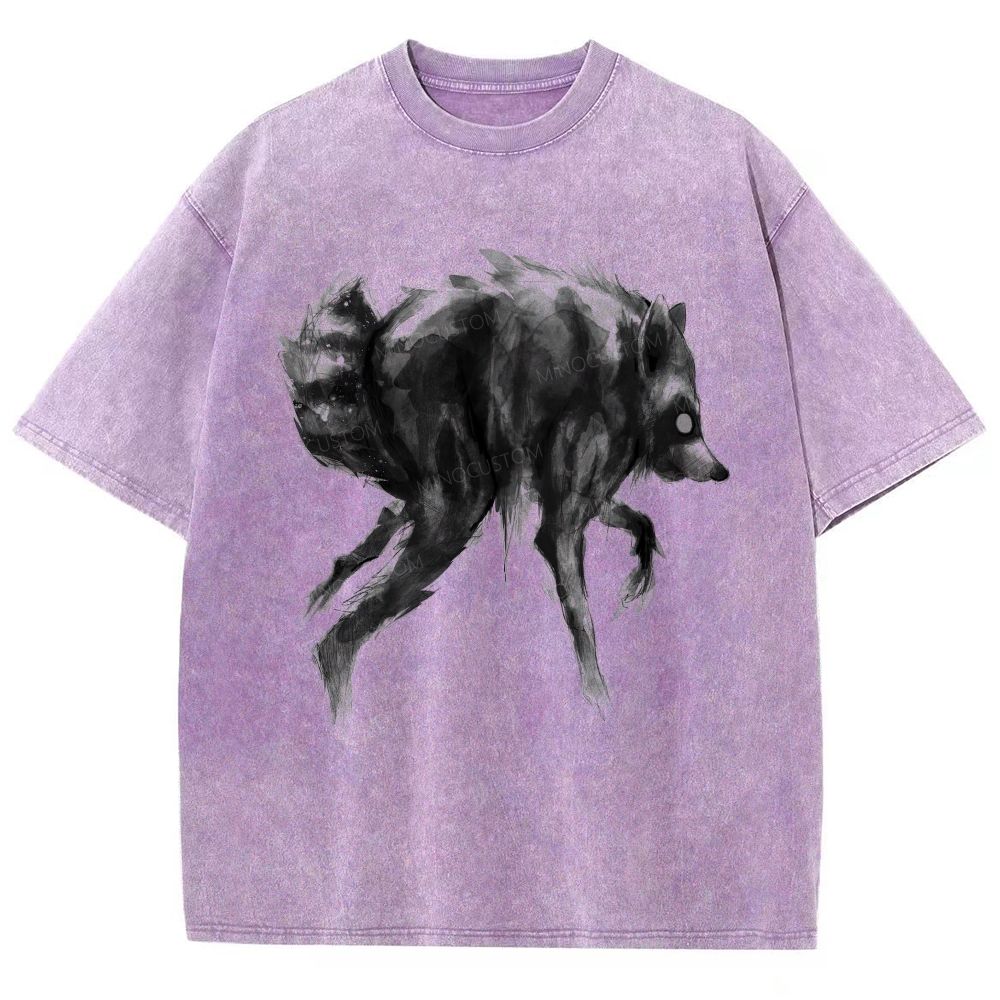 Abstract Ink Raccoon Washed T-Shirt