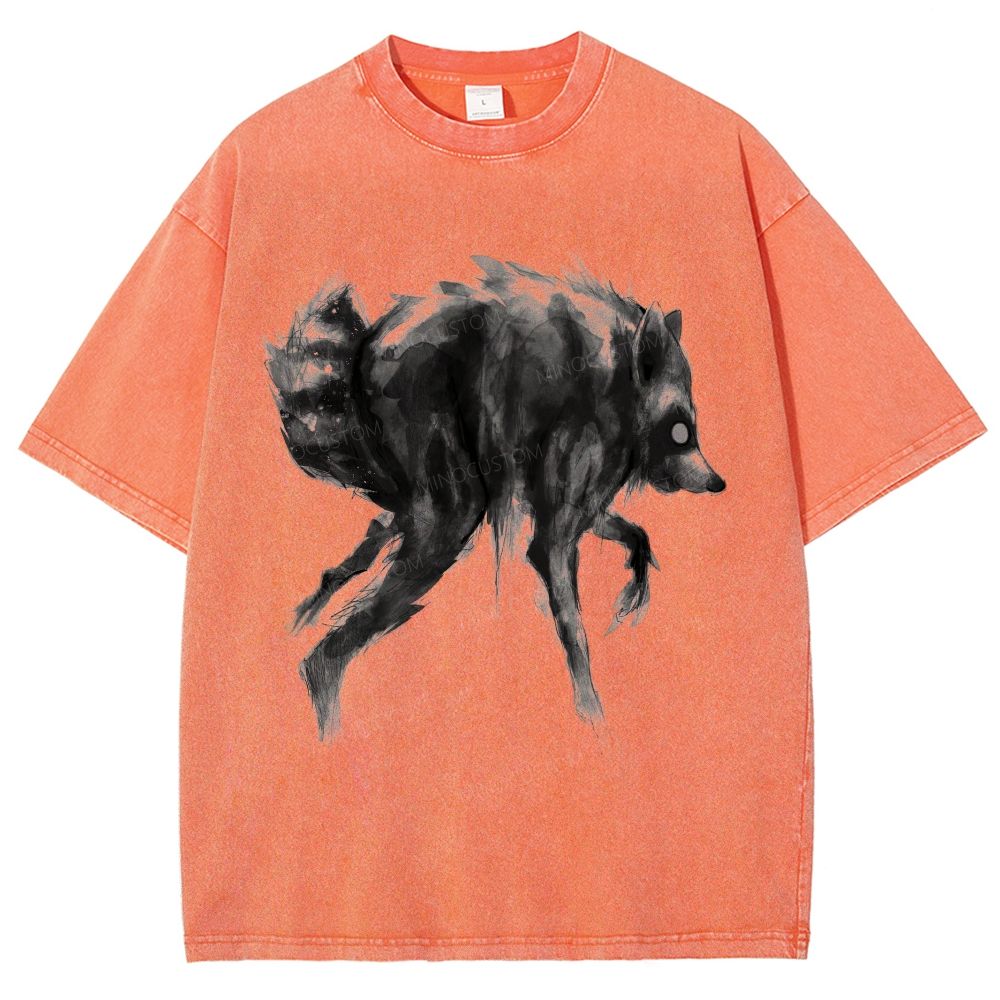 Abstract Ink Raccoon Washed T-Shirt
