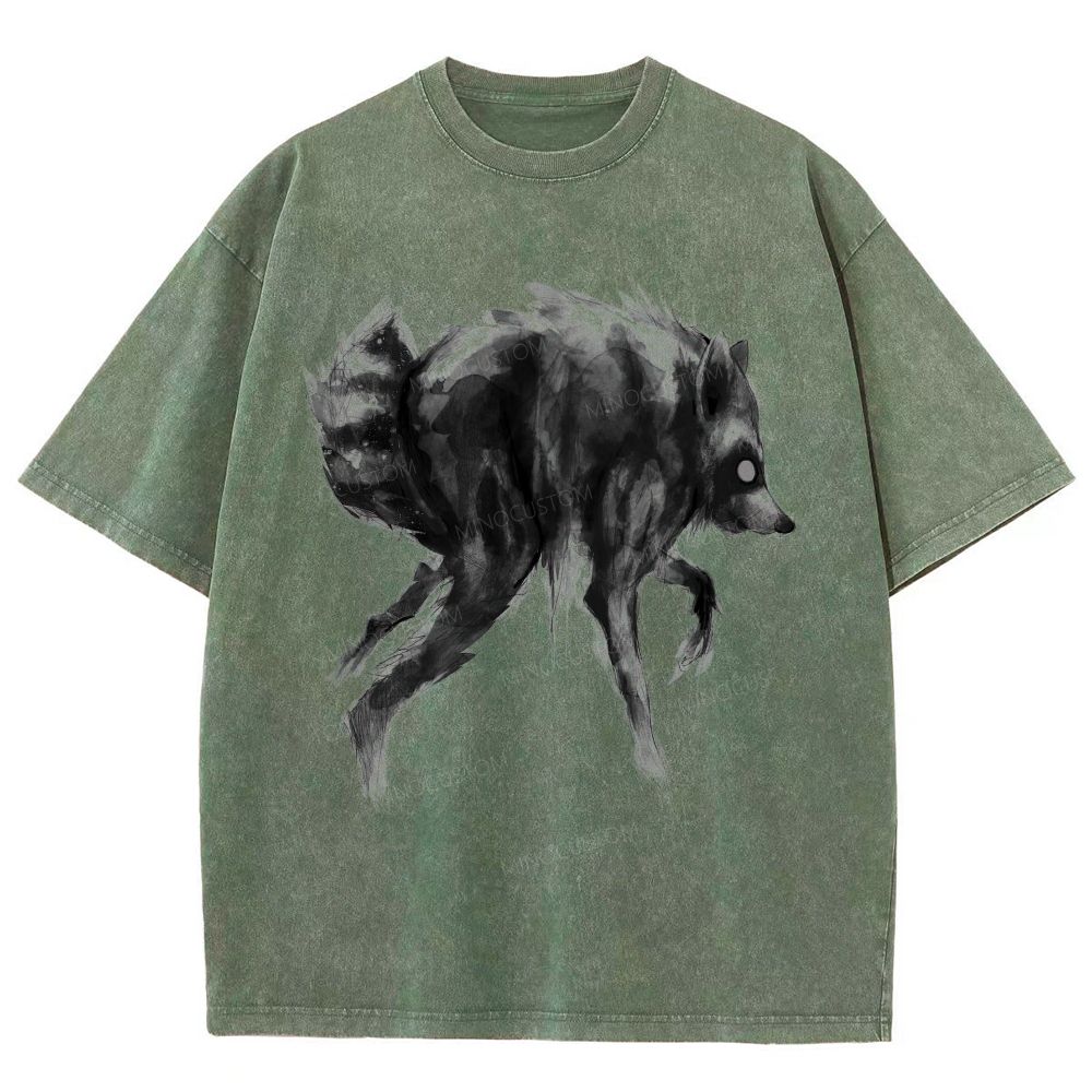 Abstract Ink Raccoon Washed T-Shirt